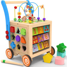 Woodmam 9-In-1 Wooden Activity Cube Baby Walker For 1 Year Old Sit-To-Stand