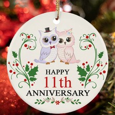 Happy 11th Anniversary Ornament Funny Owl Couple 11 Year Wedding Christmas Gift