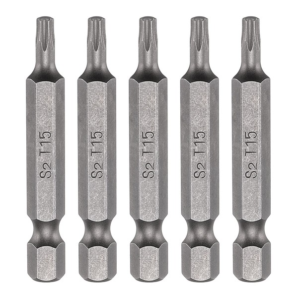 "5Pcs FüR T15 Magnetic Torx Screwdriver Bit 1/4\" Hex Shank 50Mm Length S2 Steel"-image