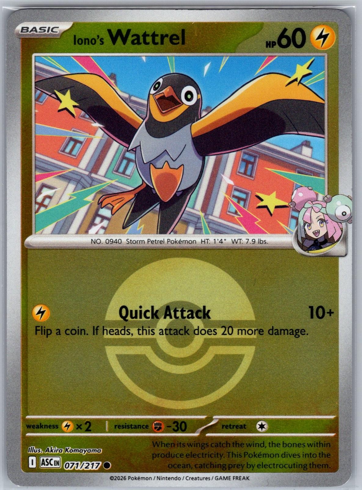 Iono's Wattrel (Poke Ball) 071/217 Ascended Heroes Common Near Mint