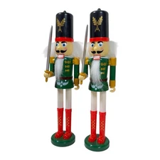 Set of 2 Nutcracker Soldiers Green Red Plastic 8.5” Christmas Decor Figures