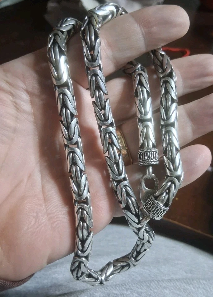 Enorme collar de cadena bizantino de 24" de 198 gramos para hombre no es chatarra de plata de ley 925 Foto 4 de 4