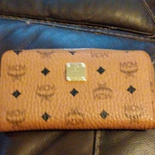 MCM Brown Logo Zip-Around Wallet with Zipper, Credit Card Slots
