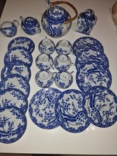 chinesisches Teeservice Kirschblüte 22 tlg -  japanisches Teeservice blau weiß