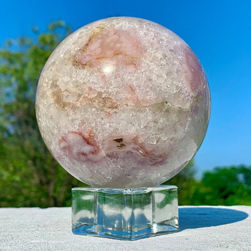 Sfera di quarzo agata fiori di ciliegio naturale 1,67 libbre sfera di energia cristallo - Foto 12 di 24