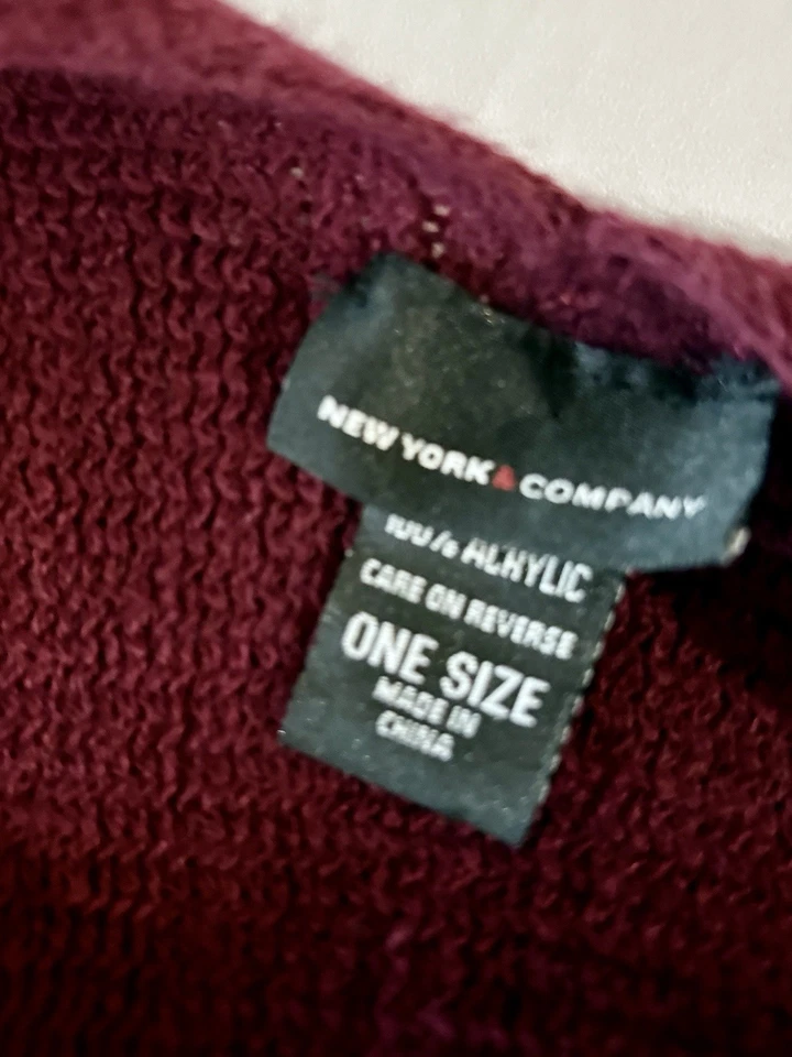 New York & Co Suéter con Flecos Capa Chal Borgoña Rosa Abierto Western OS Salir Foto 2 de 4