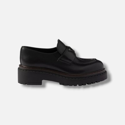 Prada Women's Black Double Chocolate Leather Loafers Shoes Size EU:39 US:9