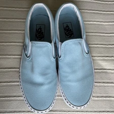 Vans Women's Classic Check Foxing Cool Blue Slip On Shoes - Women 9