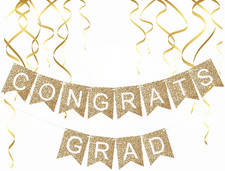 Graduation Decorations 2026, Gold Glitter Congrats Grad Banners Garland Set of 2