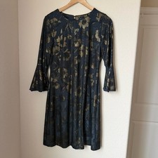 Tommy Hilfiger Navy and Gold Floral Flare Sleeve Dress Size 6