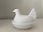 Vintage White Milk Glass Hen on Nest - Candy Trinket Dish