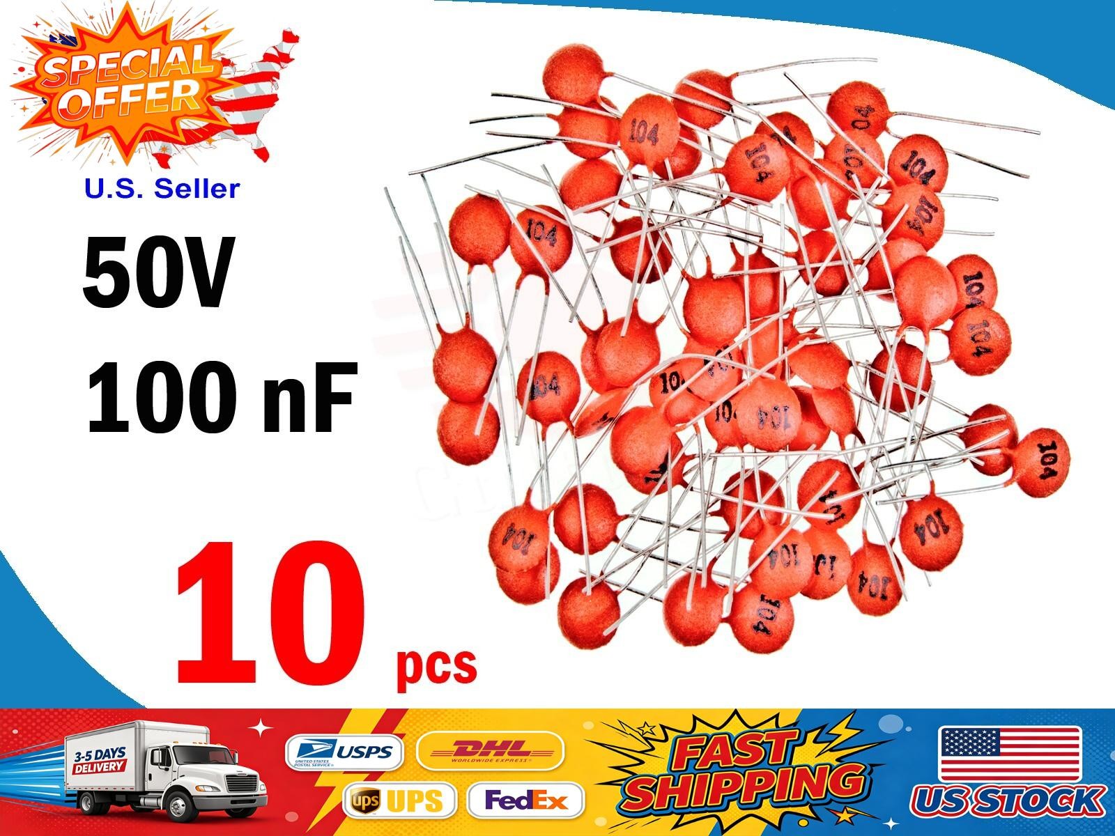50V 104 100nF (10 pcs) 0.1uF Ceramic Disk Capacitors