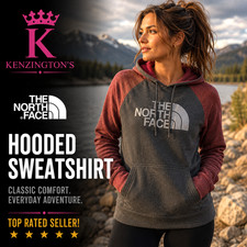 The North Face Women s Medium Hooded Sweatshirt Gray Red Raglan Pullover
