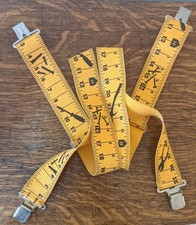 2 Work Suspenders Yellow Measuring Tape Elastic Carpenter Design Clip On
