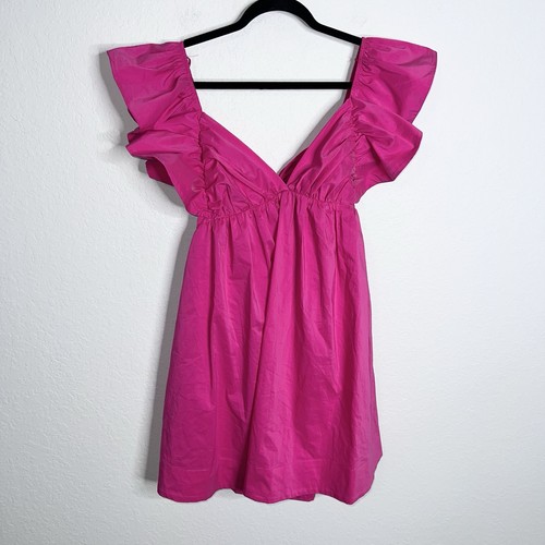 Day + Moon Dress Women’s Large Maylin Mini Ruffled Hot Pink Clementine B21 - Picture 3 of 9