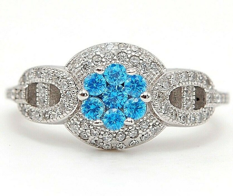 Heat Treated 2CT Blue Topaz 925 Sterling Silver Ring Sz 7 &3-9