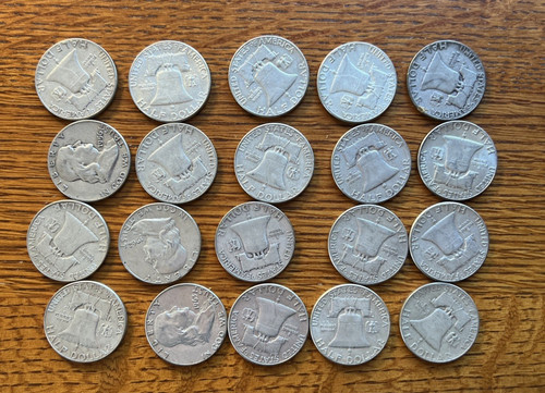 Ben Franklin SiIver Half DolIars 90% SiIver Lot of 5