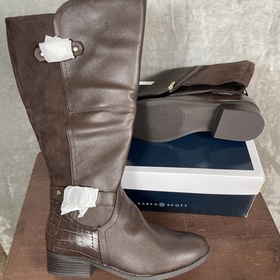 NEW Karen Scott Leandraa 8 W XWC Extra Wide Calf Riding Boots Women s Dark Brown
