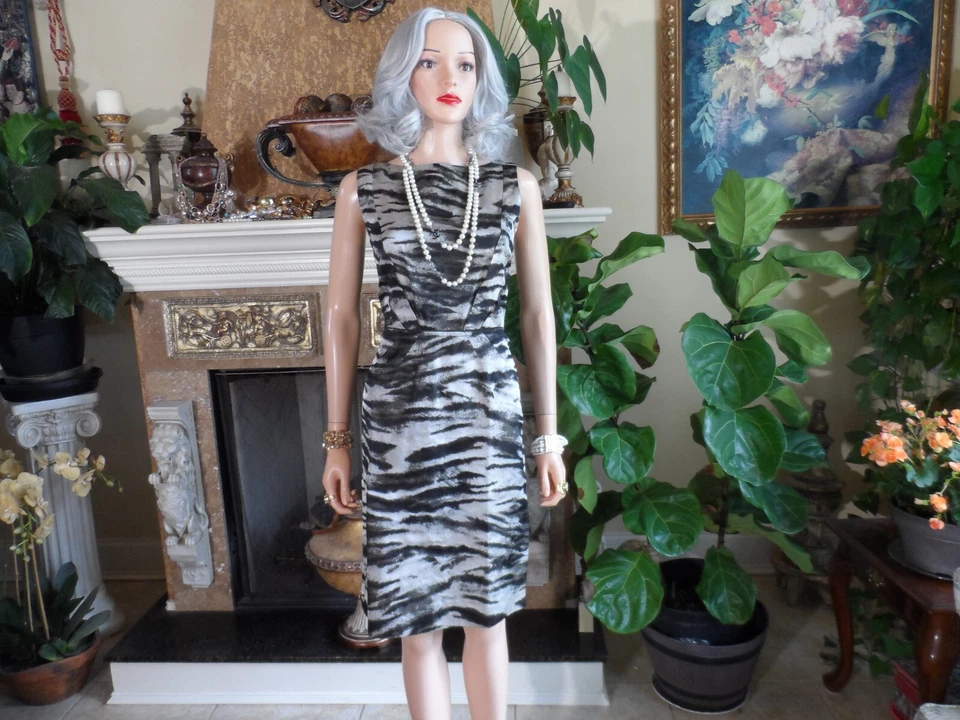 Vestido justo Lanvin marrom/cinza estampa múltipla mistura de seda jacquard tamanho FR 38 -EUA 6 - Imagem 3 de 4