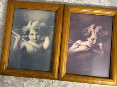 Pair of Framed “Cupid Awake & Cupid Asleep” M. B. Parkinson Framed 8.25 ...