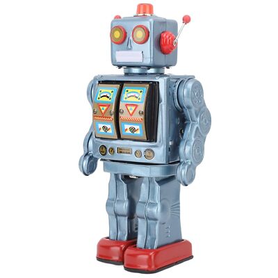 Retro Tin Robot Toy, Walking & Rotating Gun Fire Sound Exquisite Manual Craft...
