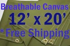 12' x 20' Green Workhorse Polyester Canvas Waterproof Breathable Tarp