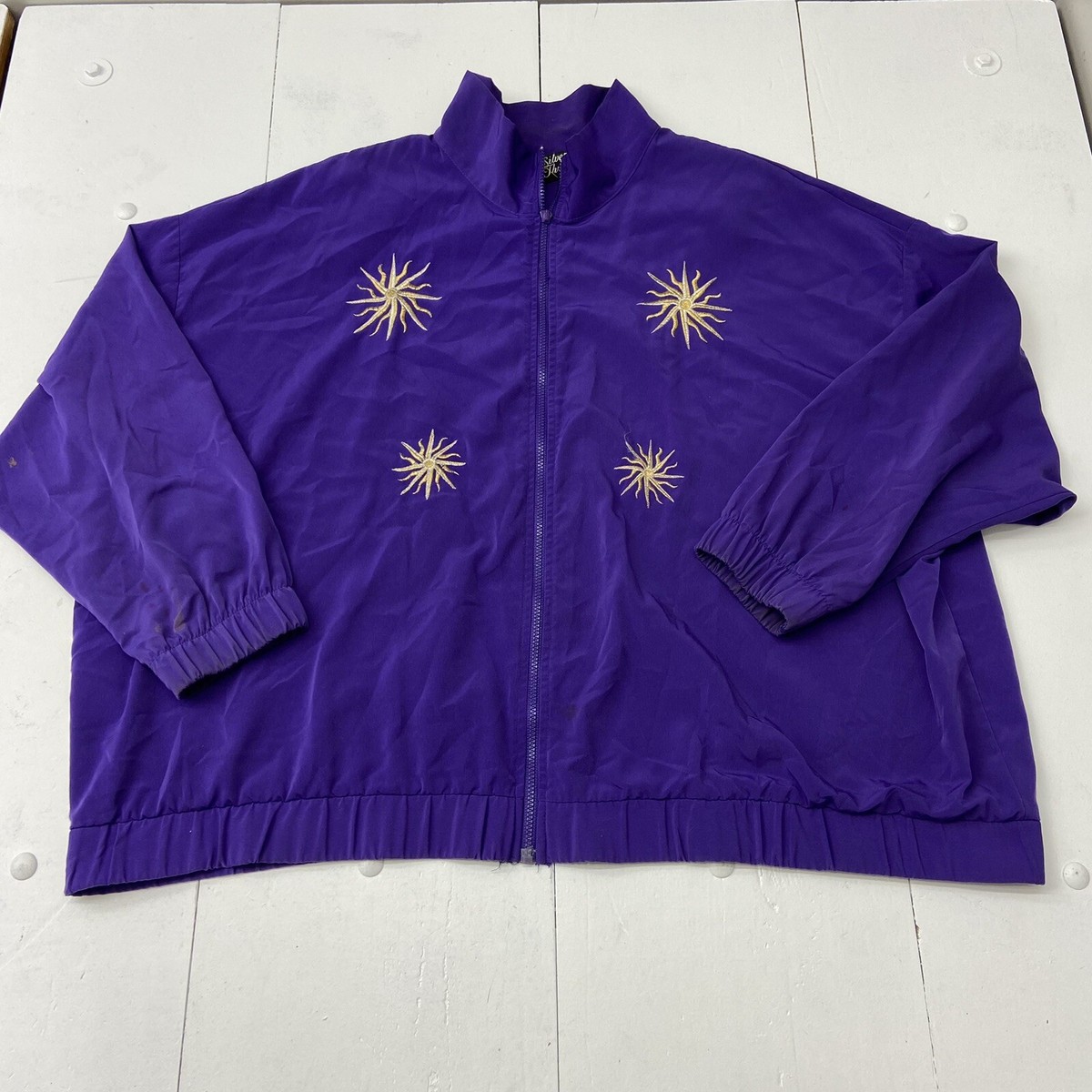 Vintage Silver Threads Purple Zip Up Track Jacket Starbursts Women 