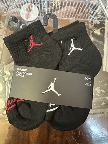 JORDAN 23 LOGO YOUTH KID'S CUSHIONED ANKLES COMFORT SOCKS 6-PK BLACK FREE SHIPPI - Picture 3 of 10