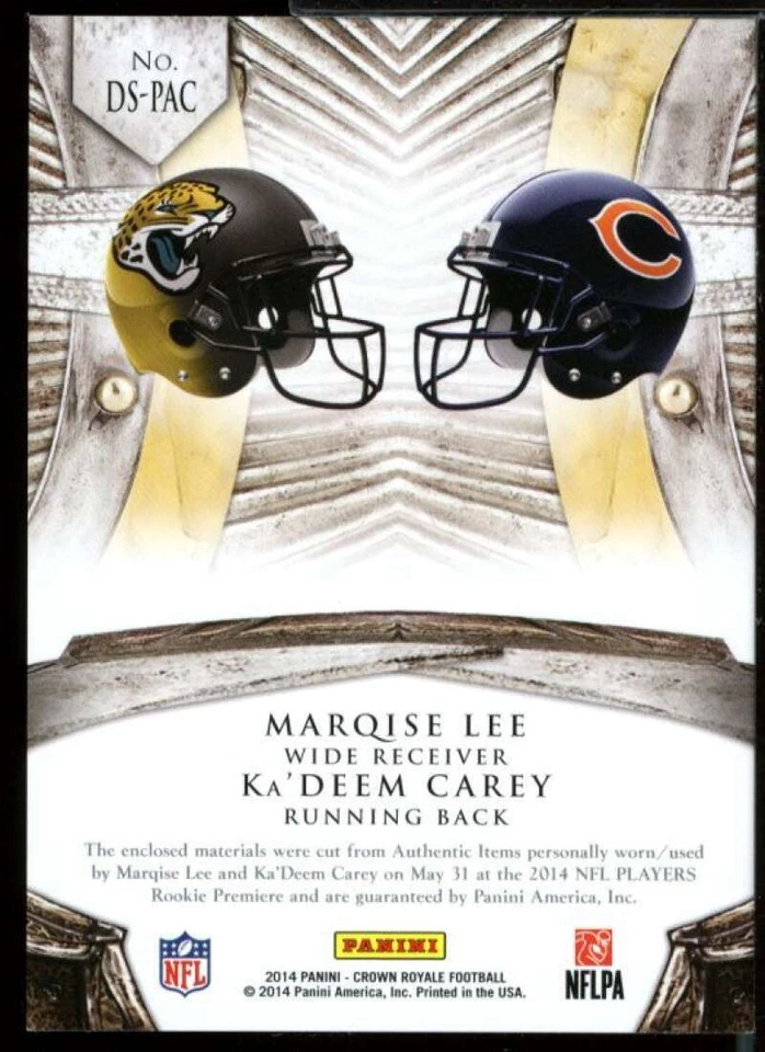 Ka'Deem Carey Marqise Lee 2014 Crown Royale Dual Rook Silhouettes Jerseys #PAC - Image 2 of 2