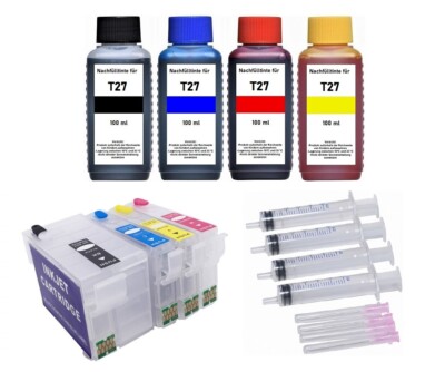   Wiederbefüllbare Patronen T27 + 400 ml Tinte für Epson WF-3620 WF-3640