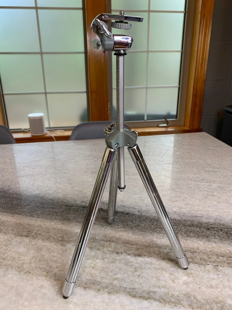 Vintage Mid Century Modern Thick Chrome Tripod Camera Stand Collapsible 11