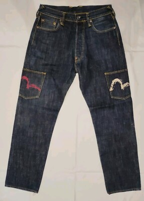 VINTAGE JEANS Y2K EVISU HERITAGE DENIM INDIGO DUNKEL JAPANISCH GR.30 GEBRAUCHT 