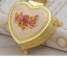 GOLD TIN ALLOY PINK HEART SHAPE   MUSIC BOX :  ♫  STAND BY ME  ♫
