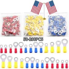 22-10AWG 100/200PCS Insulated Ring Crimp Electrical Wire Terminals Connectors