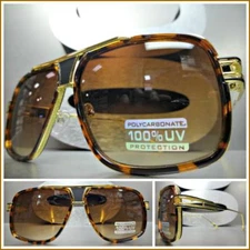 Mens Classic Vintage RETRO HIP HOP Style SUNGLASSES Square Tortoise & Gold Frame