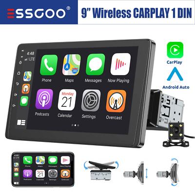 1 DIN 9'' Car Stereo Radio CarPlay Android Auto Adjustable Screen USB AUX-IN Cam
