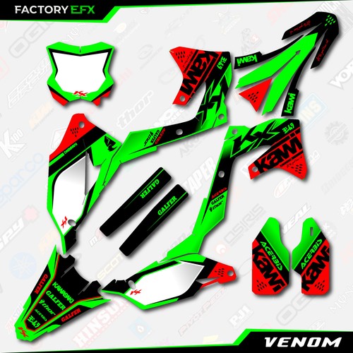 Green & Red Venom Graphics Kit fits 19-23 Kawasaki KXF450 KX450 Plate KX450F - Picture 2 of 6