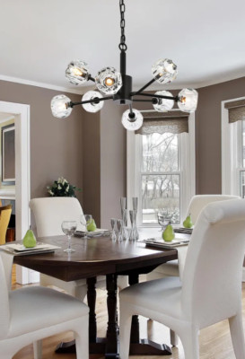 Crystal Chandelier Black Sputnik 8 Light Fixture Modern Kitchen Dining Room 24''