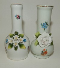 2 Miniature Bud Vases - Applied Flowers - Made in Germany