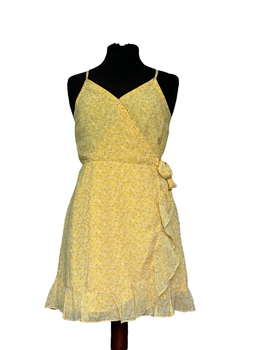Hollister Floral Mini Yellow Wrap Dress Spaghetti Strap Summer