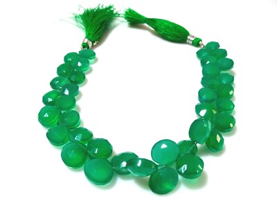 GREEN ONYX NATURAL HEART 9X10MM FACETED LOOSE BRIOlETTE GEMSTONE BEADS 8''INCH