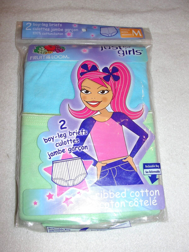 2 Girl's Fruit of the Loom Boy-Leg Briefs - Size M - New in Package