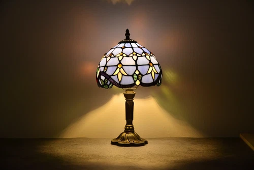 Tiffany Table Lamp Baroque Stained Glass Desk Lamp Night Light for Reading H14"