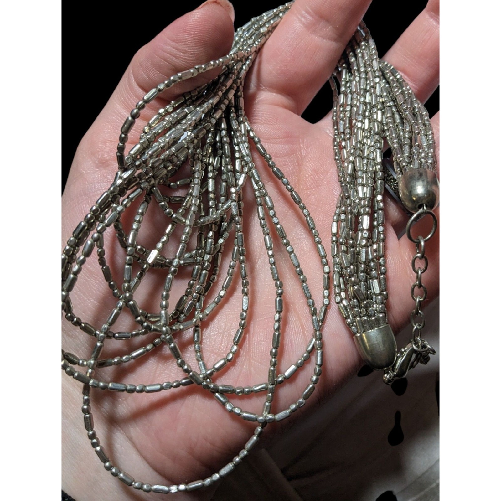 Silver Beaded Multilayer Statement Necklace - image 5