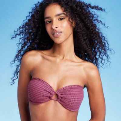Shade & Shore Mauve Crochet Style Bikini Top  36D With Removable Straps - NWT
