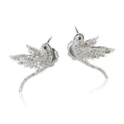 Sparrow Bird Stud 1.80Ct Lab Created Round Diamond Earring 14K White Gold Finish