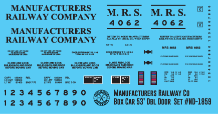 N Scale - Manufacturers Rwy Box Car Evans Dbl Plug Door Decals