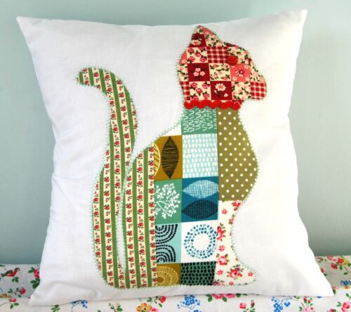 Cat cushion kit sew a applique cat cushion 12" patchwork cat new cotton fabric  - Picture 1 of 4