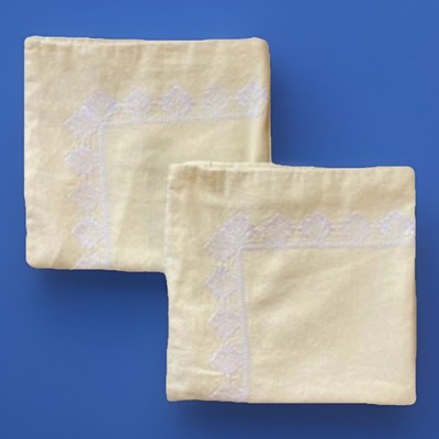Vintage MADISON PARK Square Pillow Covers Pale Yellow White Lace 24  Cottagecore