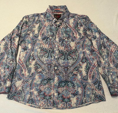 EQ Equilibrio Rooster Men's Size M 100% Cotton Paisley Long Sleeve Shirt